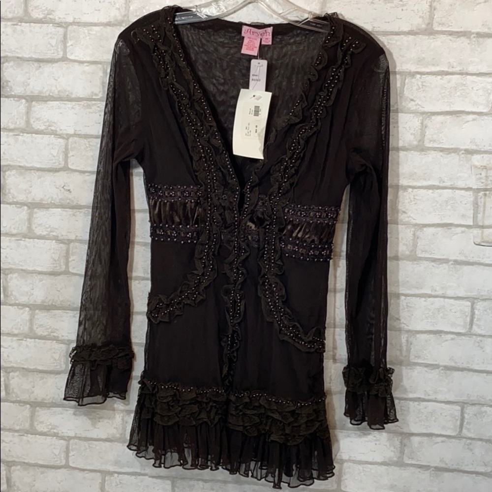 Aryeh brown silk sheer cardigan size M